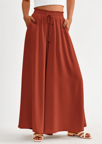 PRETTYGARDEN Women's Summer Wide Leg Palazzo Pants High Waisted Flowy Pockets Trendy Casual Lounge Boho Beach Trousers