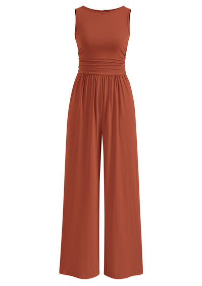 PRETTYGARDEN One Piece Jumpsuits for Women Dressy Casual Sleeveless Crewneck Wide Leg Rompers Jumpers Vacation Summer Outfits
