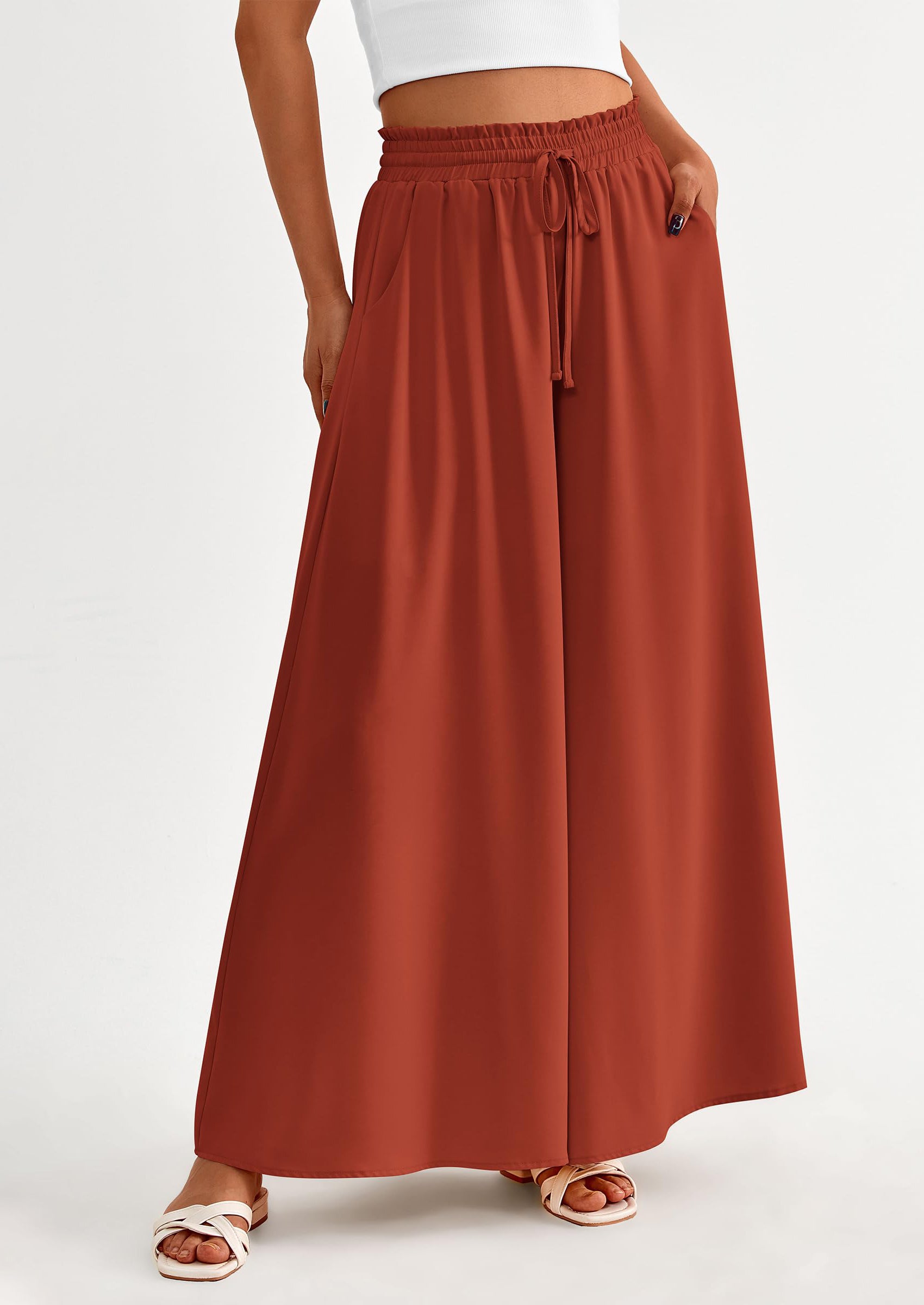 PRETTYGARDEN Women's Summer Wide Leg Palazzo Pants High Waisted Flowy Pockets Trendy Casual Lounge Boho Beach Trousers