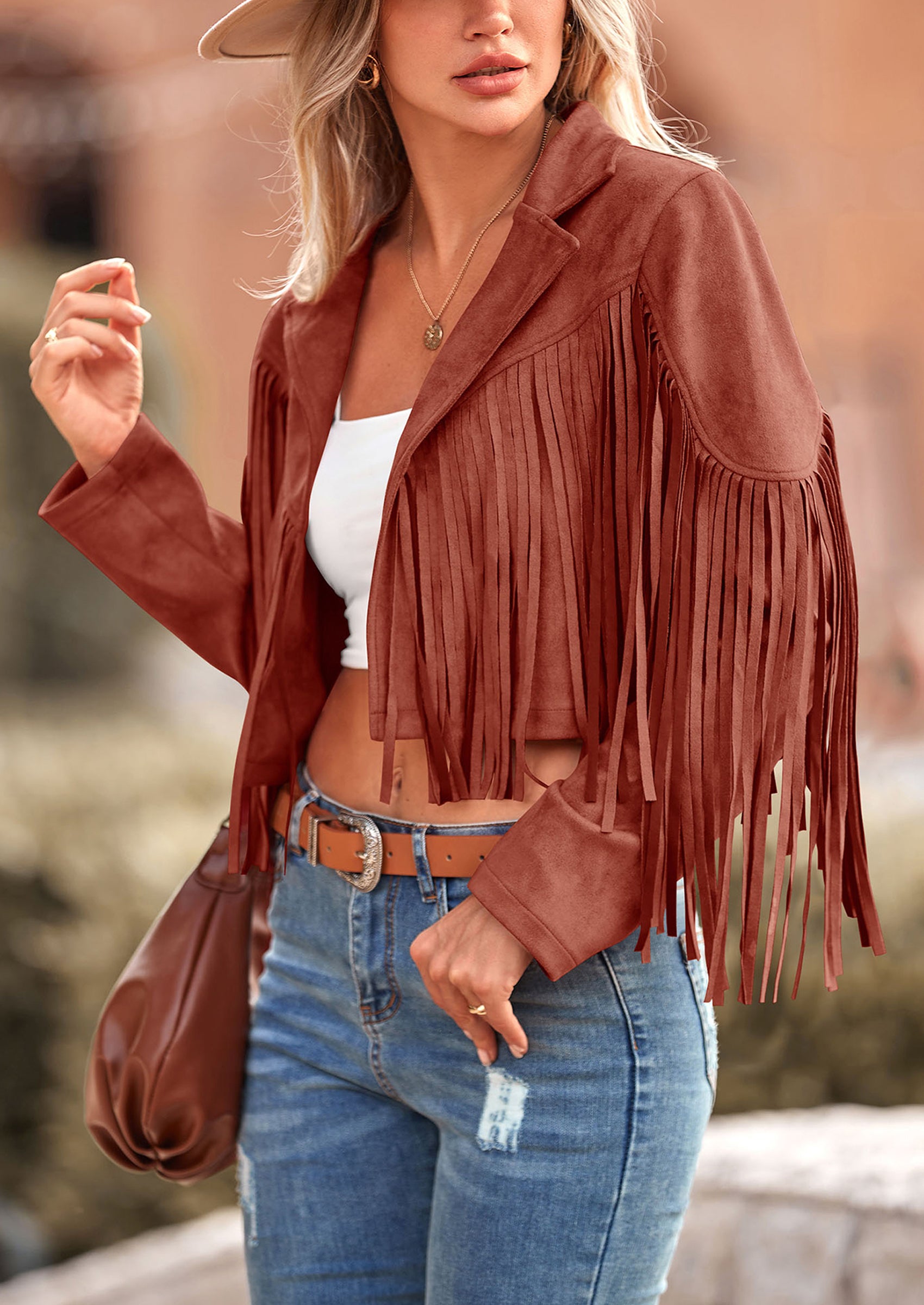 PRETTYGARDEN Women's Fringe Faux Suede Leather Jackets Fashion Tassel Motorcycle Cropped Coats
