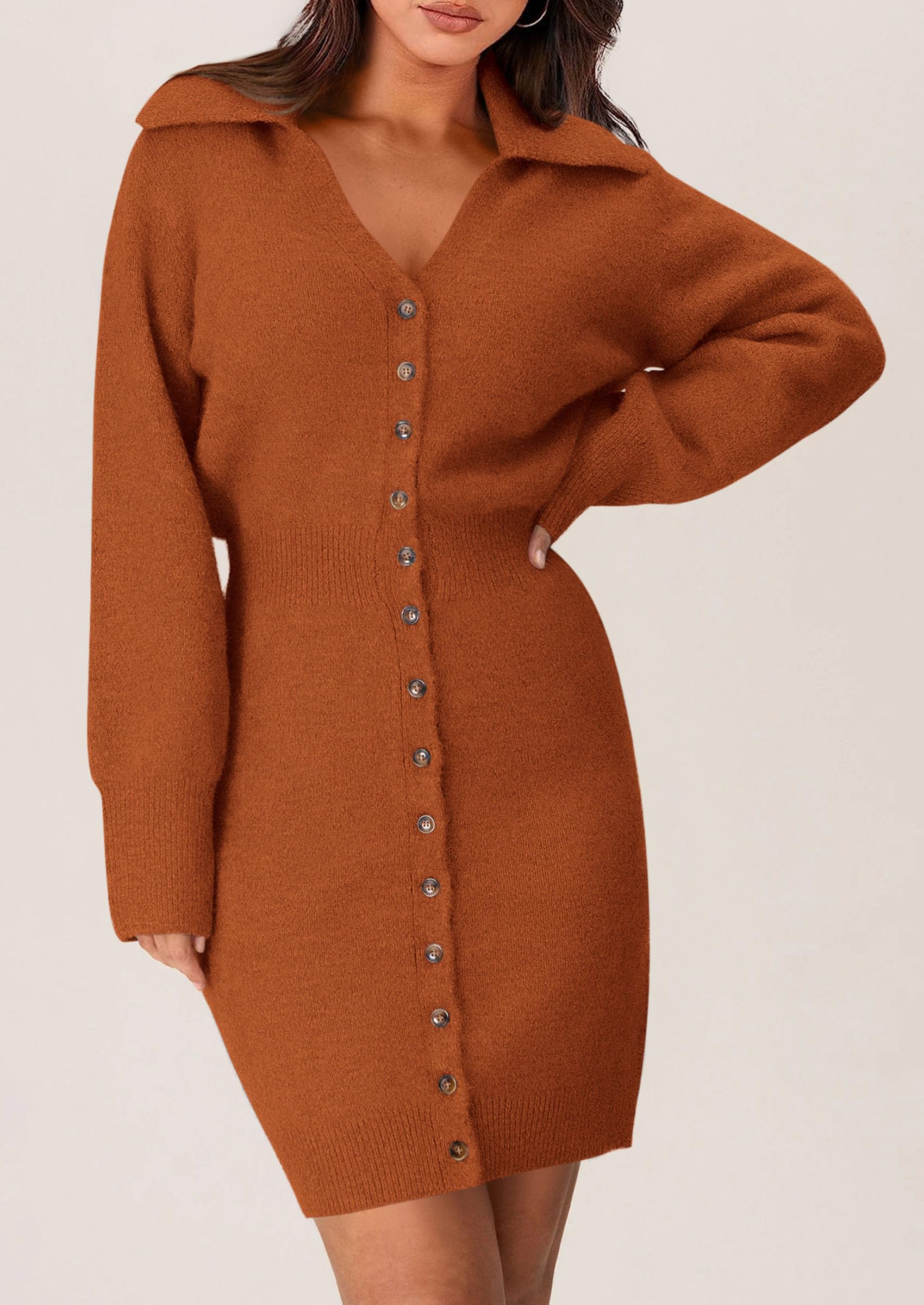 PRETTYGARDEN Sweater Dresses for Women Trendy Long Sleeve Button Down Short Spring Dress