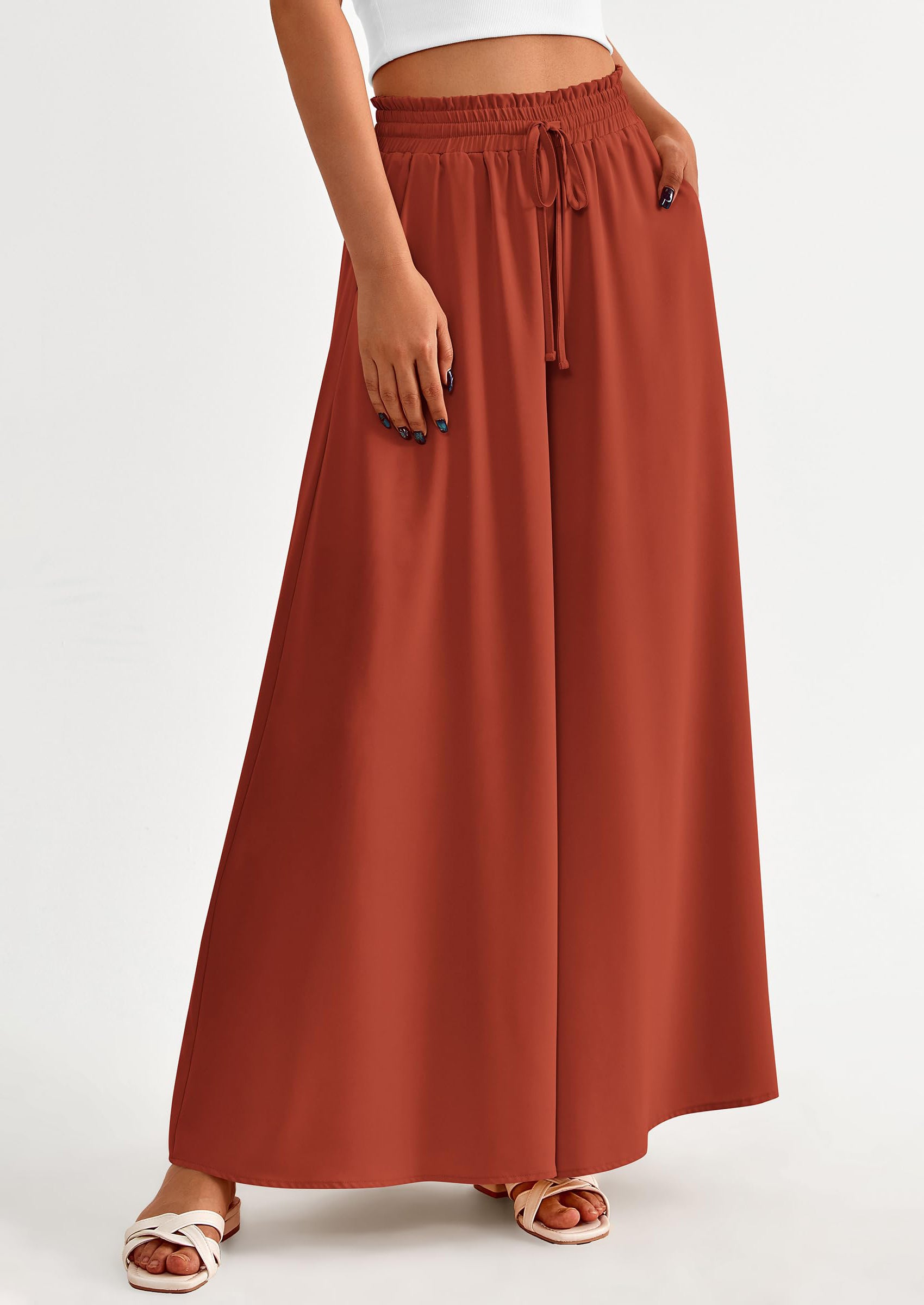 PRETTYGARDEN Women's Summer Wide Leg Palazzo Pants High Waisted Flowy Pockets Trendy Casual Lounge Boho Beach Trousers