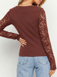 PRETTYGARDEN Sheer Lace Raglan Long Sleeve Shirts for Women | Soft Stretchy Knit,See Through Floral Sleeves,Crewneck Fitted Tshirts,Daily Going Out Tops,Office Layer,Fall Fashion Clothing