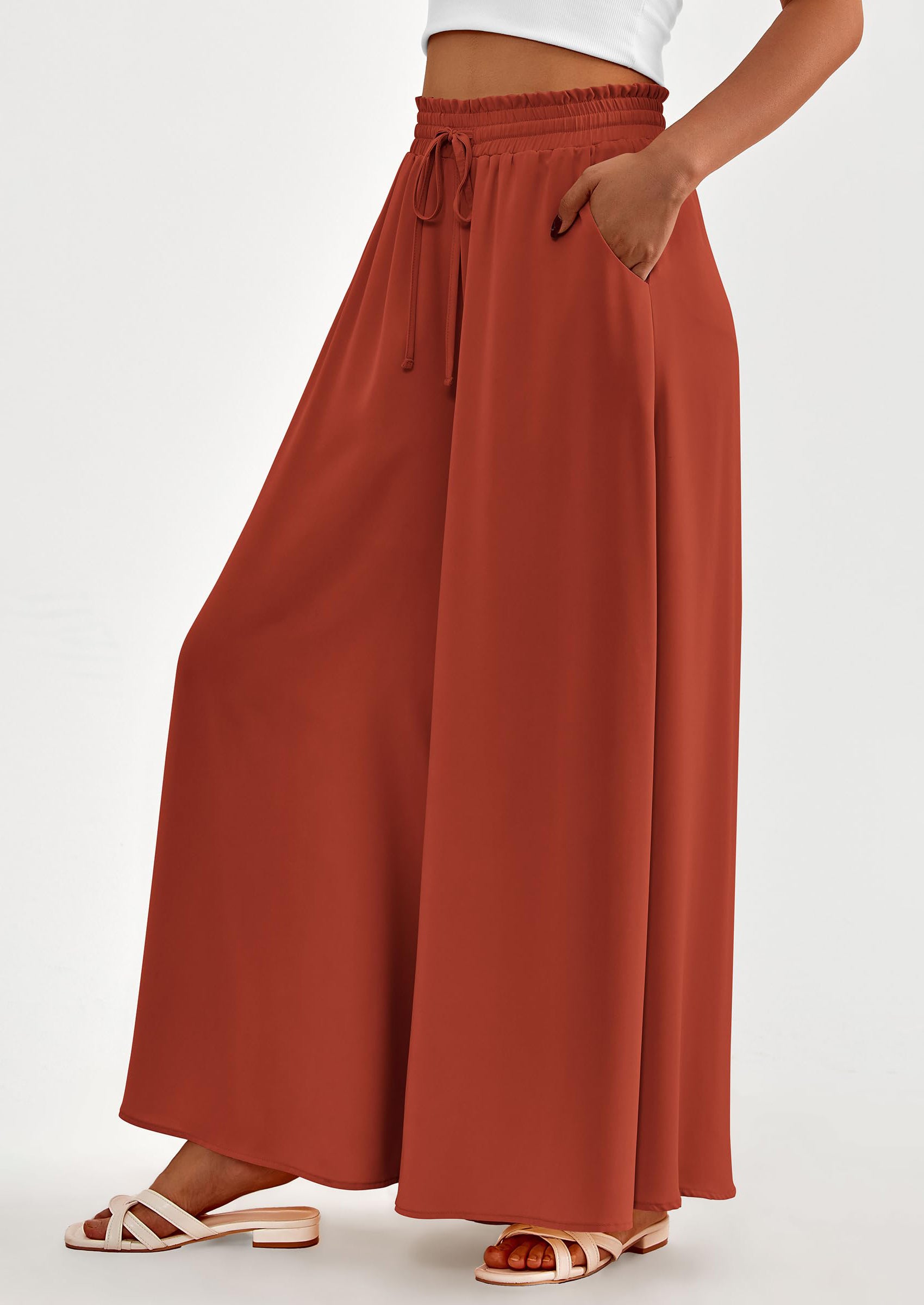 PRETTYGARDEN Women's Summer Wide Leg Palazzo Pants High Waisted Flowy Pockets Trendy Casual Lounge Boho Beach Trousers