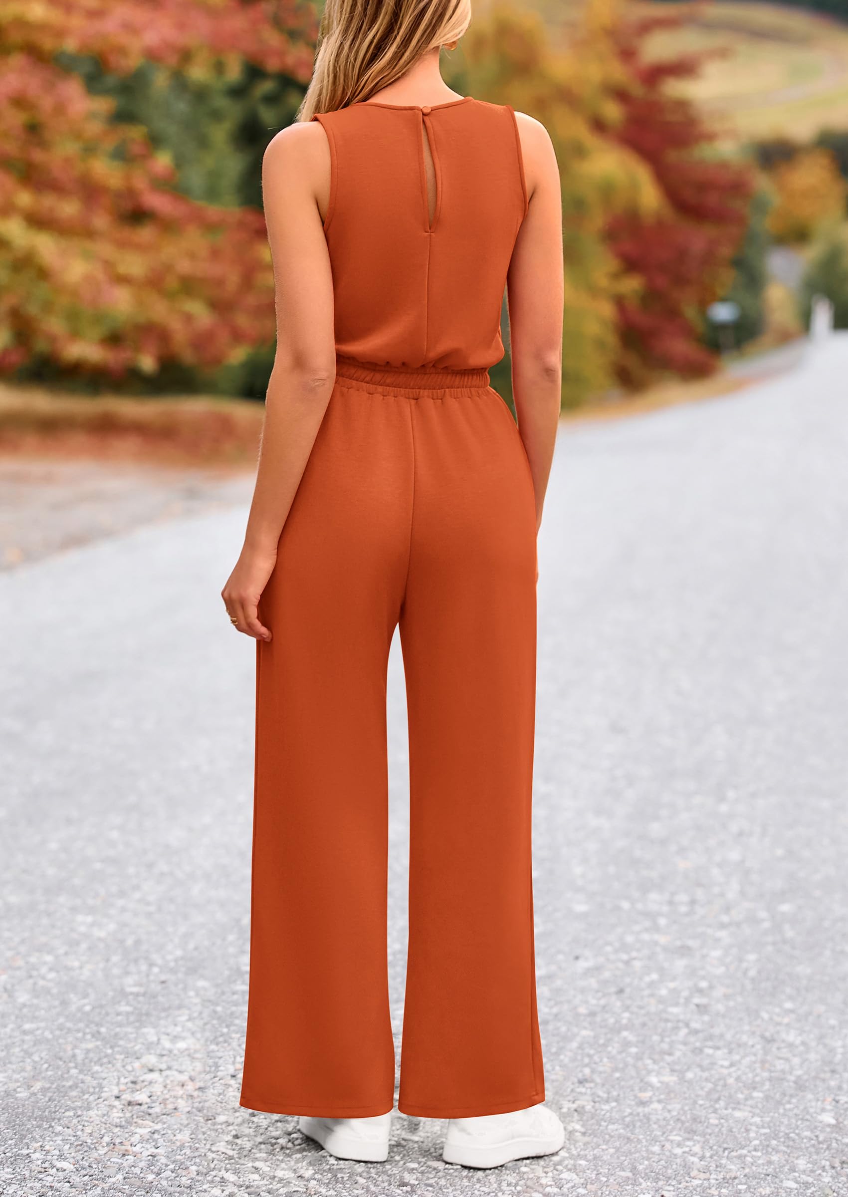 PRETTYGARDEN Womens Jumpsuits Summer Casual One Piece Outfits Sleeveless Wide Leg Long Pants Rompers