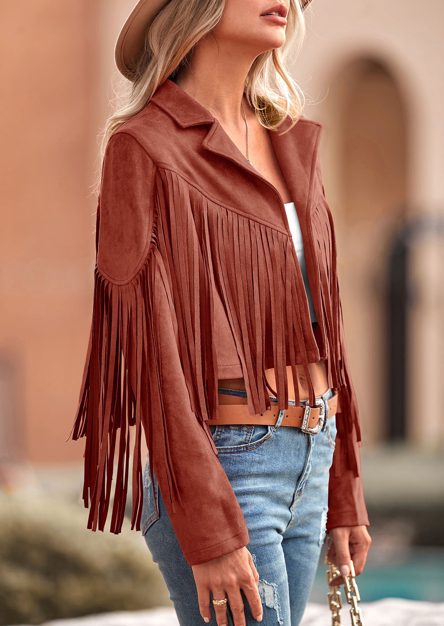 PRETTYGARDEN Women's Fringe Faux Suede Leather Jackets Fashion Tassel Motorcycle Cropped Coats