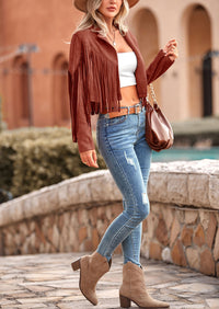 PRETTYGARDEN Women's Fringe Faux Suede Leather Jackets Fashion Tassel Motorcycle Cropped Coats