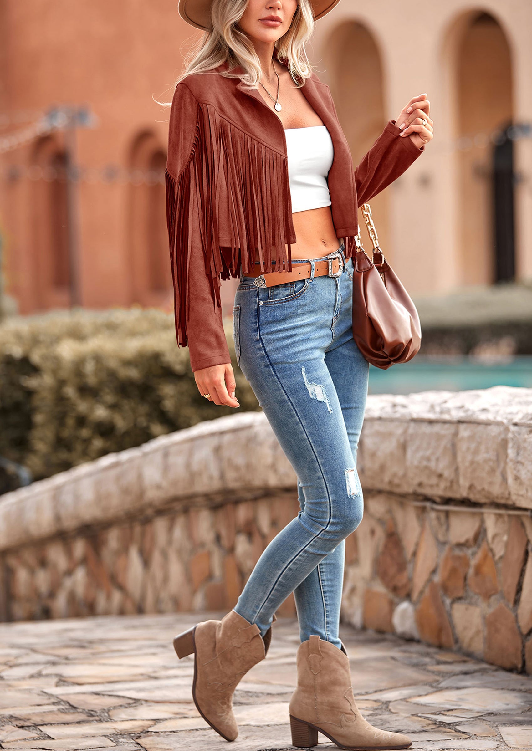 PRETTYGARDEN Women's Fringe Faux Suede Leather Jackets Fashion Tassel Motorcycle Cropped Coats