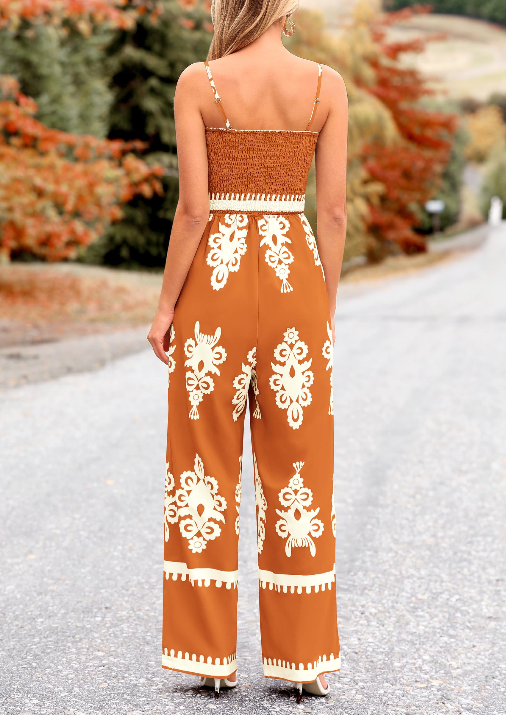 PRETTYGARDEN Boho Jumpsuits Beach Vacation Outfits Spaghetti Strap Wide Leg Pants Rompers