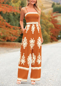 Spaghetti Strap Wide Leg Boho Jumpsuits