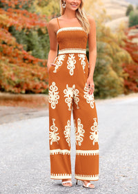 Spaghetti Strap Wide Leg Boho Jumpsuits