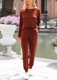 PRETTYGARDEN Lounge Outfit Long Sleeve Crewneck Pullover Tops High Waisted Pants Set Tracksuit
