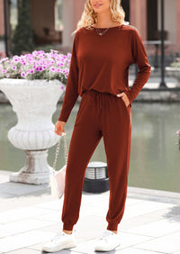PRETTYGARDEN Lounge Outfit Long Sleeve Crewneck Pullover Tops High Waisted Pants Set Tracksuit
