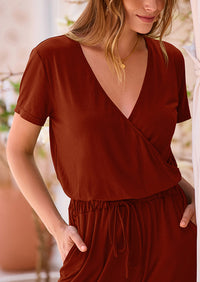 PRETTYGARDEN Jumpsuits for Women Dressy Summer Casual Short Sleeve Romper Spring Airport Beach Vacation Travel Outfits