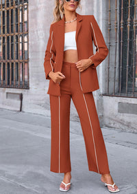 PRETTYGARDEN 2 Piece Blazer Outfits Business Casual Oversized Jacket Wide Leg Work Pants Dressy Suit Set