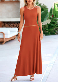 PRETTYGARDEN 2 Piece Maxi Skirt Sets Casual Knit Cropped Tank Top High Waisted Long Skirts Outfit