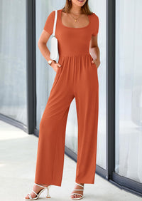 PRETTYGARDEN Women's Summer One Piece Jumpsuits Dressy Casual Short Sleeve Square Neck Wide Leg Jumpsuit Rompers
