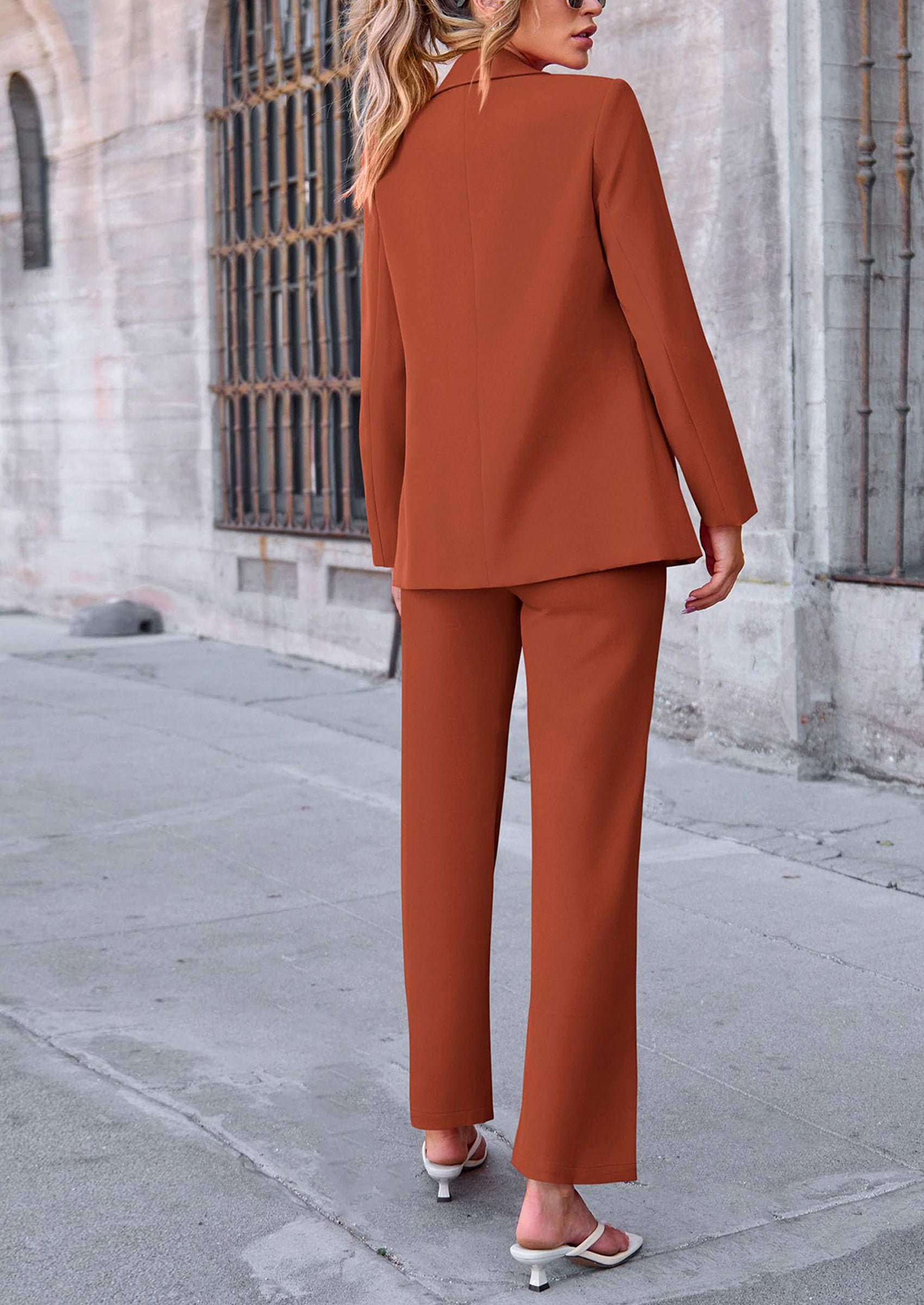 PRETTYGARDEN 2 Piece Blazer Outfits Business Casual Oversized Jacket Wide Leg Work Pants Dressy Suit Set