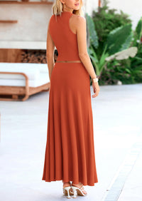 PRETTYGARDEN 2 Piece Maxi Skirt Sets Casual Knit Cropped Tank Top High Waisted Long Skirts Outfit