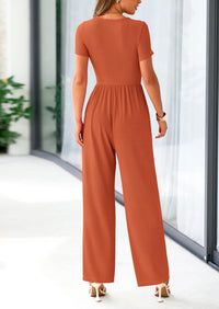 PRETTYGARDEN Women's Summer One Piece Jumpsuits Dressy Casual Short Sleeve Square Neck Wide Leg Jumpsuit Rompers