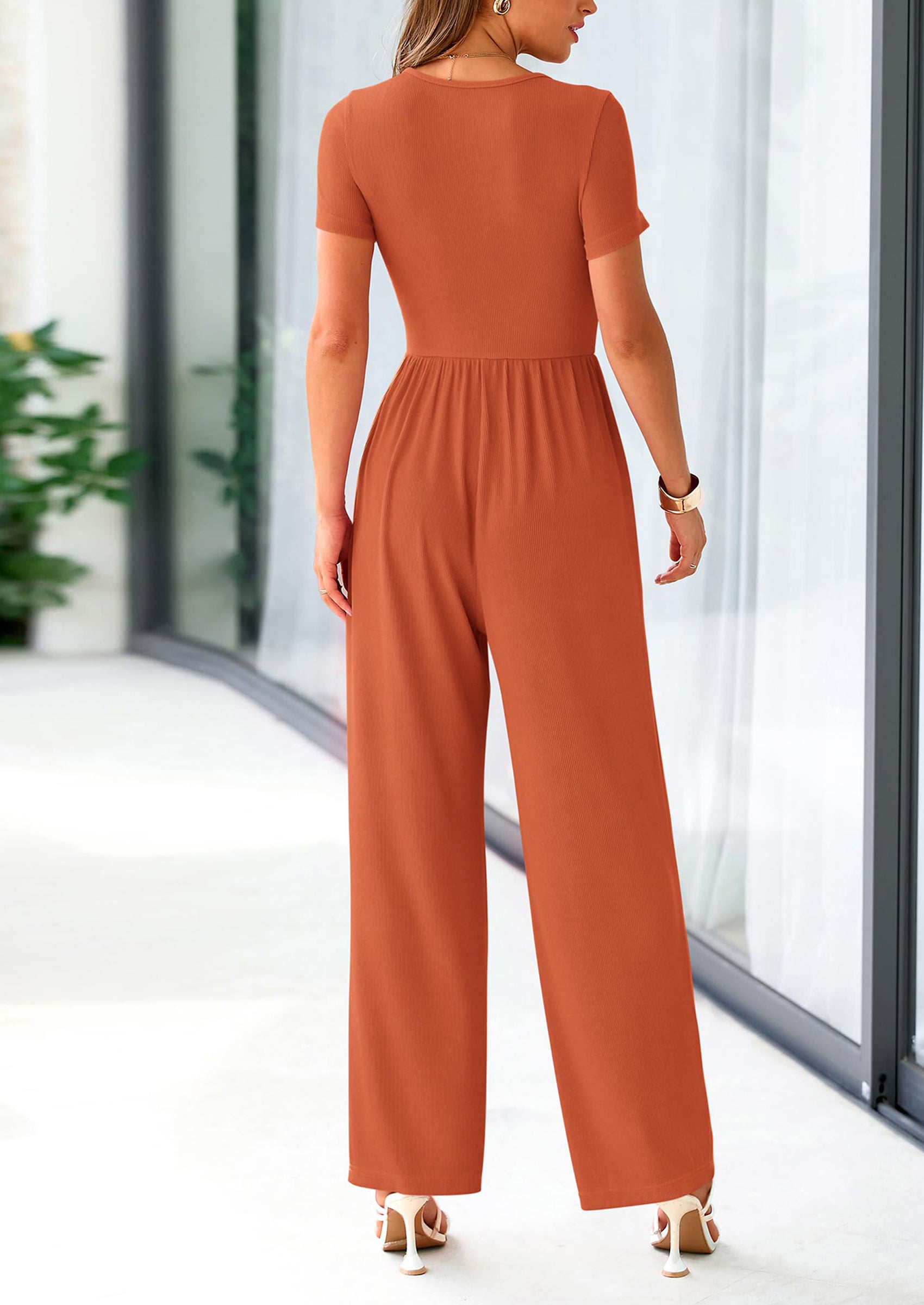 PRETTYGARDEN Women's Summer One Piece Jumpsuits Dressy Casual Short Sleeve Square Neck Wide Leg Jumpsuit Rompers