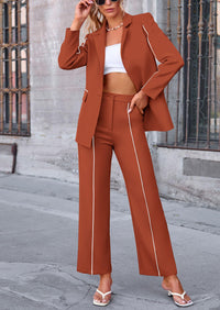 PRETTYGARDEN 2 Piece Blazer Outfits Business Casual Oversized Jacket Wide Leg Work Pants Dressy Suit Set