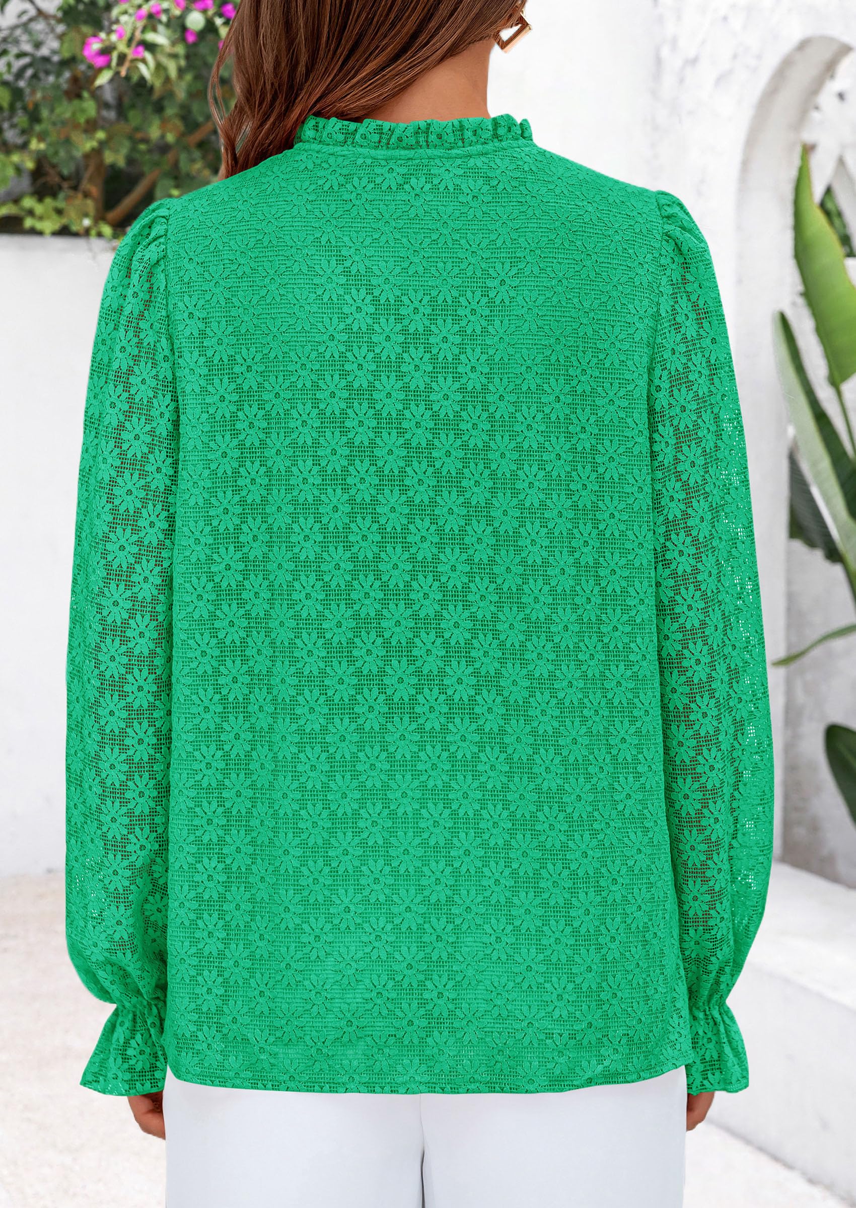 PRETTYGARDEN Lace Long Sleeve Tops for Women Eyelet Blouses Dressy Casual Hollow Out Button Down Shirts Summer Outfits