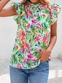 PRETTYGARDEN Women's Ruffle Short Sleeve Summer Tops Trendy Floral Trim Neck Casual Dressy Chiffon Boho Blouses Shirts PRETTYGARDEN