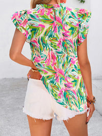 PRETTYGARDEN Women's Ruffle Short Sleeve Summer Tops Trendy Floral Trim Neck Casual Dressy Chiffon Boho Blouses Shirts PRETTYGARDEN