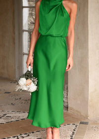 PRETTYGARDEN Women's Summer Satin Dress Elegant Sleeveless Mock Neck Cocktail Party Maxi Dresses