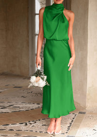 PRETTYGARDEN Women's Summer Satin Dress Elegant Sleeveless Mock Neck Cocktail Party Maxi Dresses