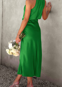 PRETTYGARDEN Women's Summer Satin Dress Elegant Sleeveless Mock Neck Cocktail Party Maxi Dresses