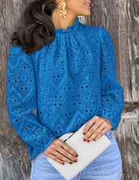 Womens Blouses Dressy Casual Embroidered Long Puff Sleeve Shirts Ruffle Eyelet Lace Top Fall Clothes