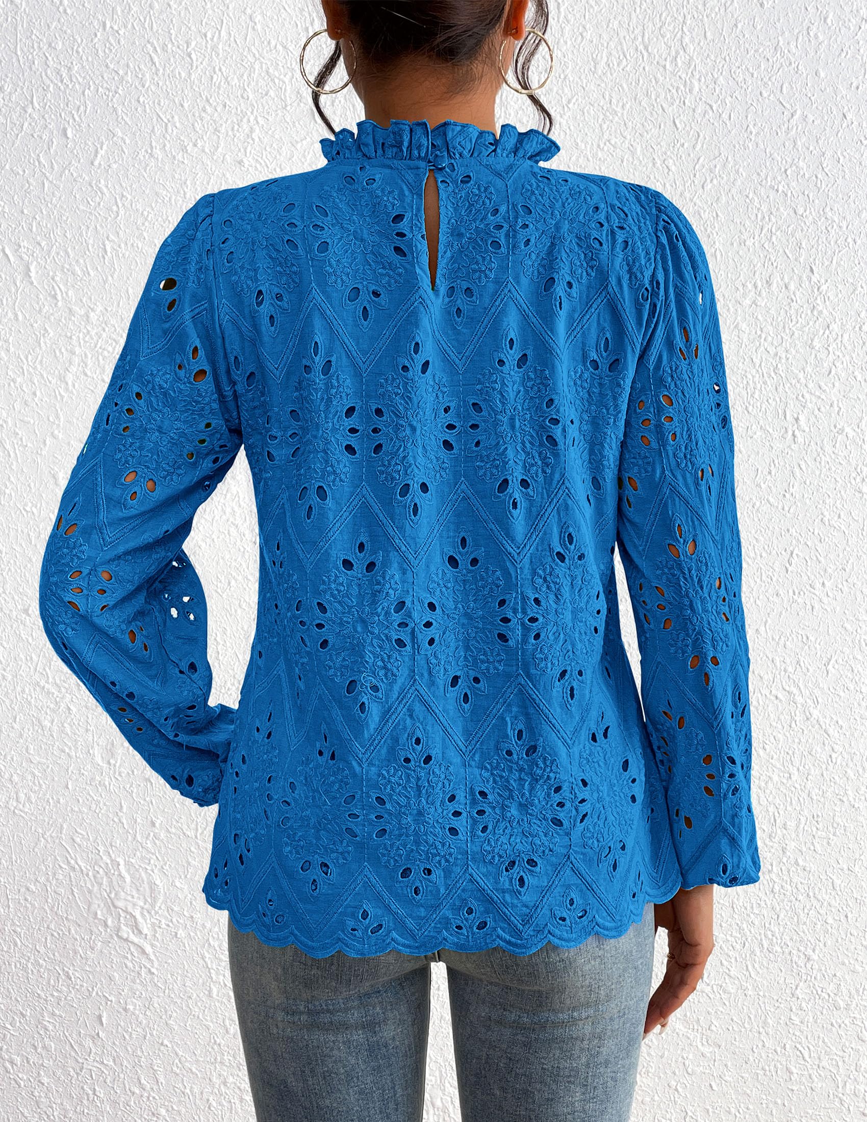 PRETTYGARDEN Womens Tops Dressy Casual Spring Long Sleeve Shirts Embroidered Eyelet Blouses Going Out Outfits