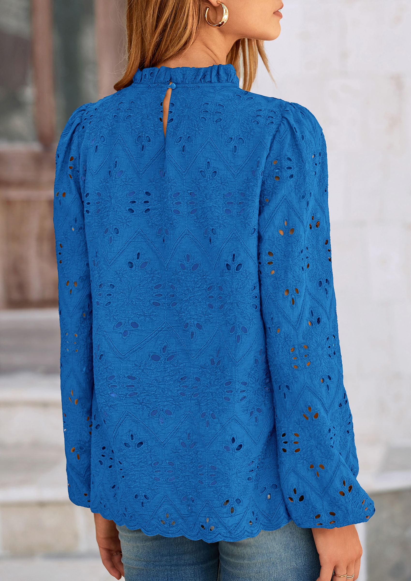 PRETTYGARDEN Womens Tops Dressy Casual Spring Long Sleeve Shirts Embroidered Eyelet Blouses Going Out Outfits