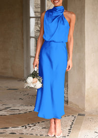 PRETTYGARDEN Women's Summer Satin Dress Elegant Sleeveless Mock Neck Cocktail Party Maxi Dresses