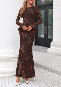 PRETTYGARDEN Women's Formal Floral Maxi Bodycon Dresses  Ruffle Long Sleeve, Fall Winter Outfits 2026 for Wedding Guest, Homecoming & Cocktail, Slimming Mesh Dress with Lining