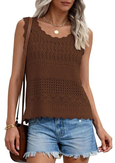 PRETTYGARDEN Womens Crochet Tank Tops Summer Spring Boho Sleeveless Cute Knit Sweater Vest Trendy Beach Vacation Clothes PRETTYGARDEN