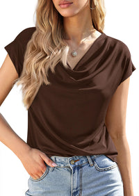 PRETTYGARDEN Blouses for Women Dressy Casual 2026 Summer Cowl Neck Short Sleeve Tops Spring Work Office Teacher Shirts PRETTYGARDEN