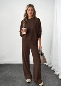 PRETTYGARDEN Womens 2 Piece Outfits Fall Sweatsuits Matching Lounge Sets  | Crewneck Long Sleeve Sweatshirt, Wide Leg Pants Sets with Pockets & Drawstring, Casual Tracksuit, Travel Airport Outfits 2026