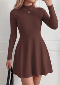 PRETTYGARDEN Womens Mock Neck Long Sleeve Sweater Mini Dress | Soft Ribbed Knit Flared A‑Line, Elegant Fall Winter Dresses for Wedding Guest, Cocktail & Holiday Party Casual Outfits
