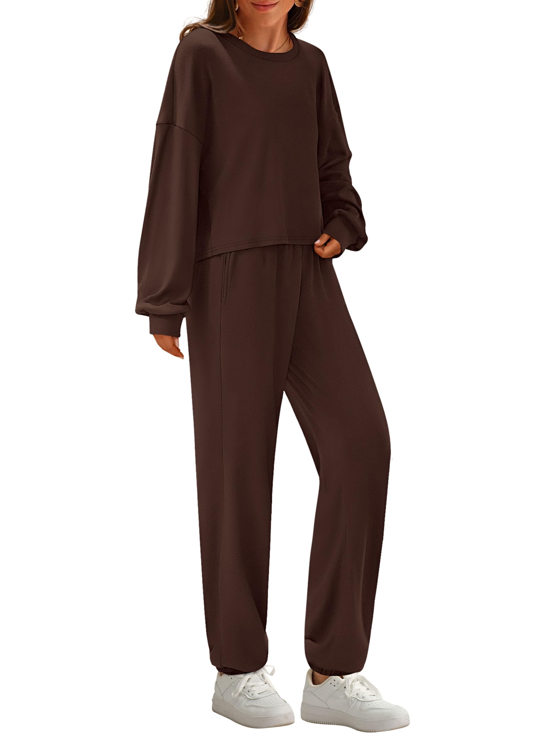 PRETTYGARDEN Women's Two Piece Outfits Lounge Sets Long Sleeve Pullover Tops Sweatpants Fall Fashion Matching Clothing