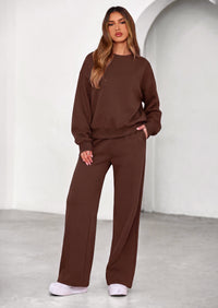 PRETTYGARDEN 2 Piece Lounge Sets for Women Casual Sweatsuits | Soft Stretchy,Drop Shoulder Crew Neck Sweatshirt & Wide Leg Pants,Workout Airport Matching Set Tracksuit,Fall Winter Outfits