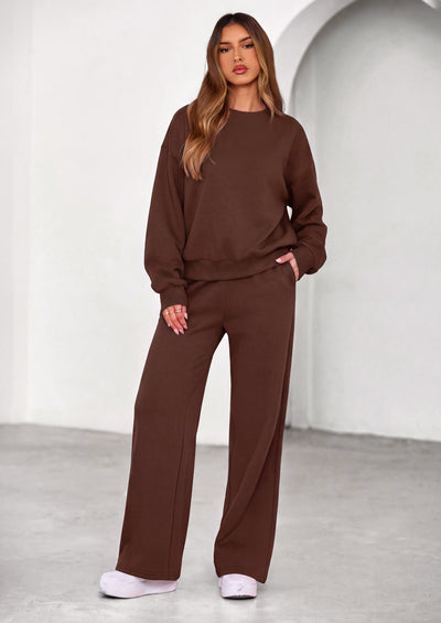 PRETTYGARDEN 2 Piece Lounge Sets for Women Casual Sweatsuits | Soft Stretchy,Drop Shoulder Crew Neck Sweatshirt & Wide Leg Pants,Workout Airport Matching Set Tracksuit,Fall Winter Outfits