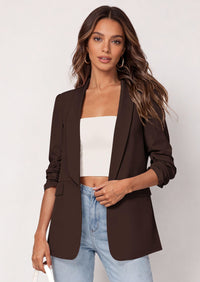 PRETTYGARDEN Women's Spring Blazers Business Casual Outfits Open Front Ruched 3/4 Sleeve Lightweight Work Suits Jackets PRETTYGARDEN