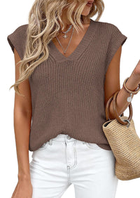 PRETTYGARDEN Women's Lightweight Sweaters Vest Spring Trendy Cap Sleeve V Neck Knit Tank Tops Summer Going Out Outfits PRETTYGARDEN