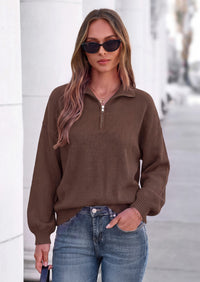 PRETTYGARDEN Women's Quarter Zip Pullover Oversized Sweaters | Collared Neck, Long Balloon Sleeve, Jumper Tops, Soft Cozy Knit, Ribbed Hem, Loose Fit, Fall Outfits, Winter Fashion Clothing