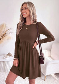 PRETTYGARDEN Womens Long Sleeve Empire Waist Maternity Dress with Pockets Crewnck Flowy A Line Casual Dresses, Above Knee Length, Solid Color & Floral, Baby Shower Outfits, Travel Fashion Clothes