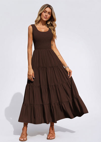 PRETTYGARDEN Women's 2026 Casual Loose Plain Maxi Sundress Smocked Tank Dress Sleeveless Summer Beach Tiered Long Dresses