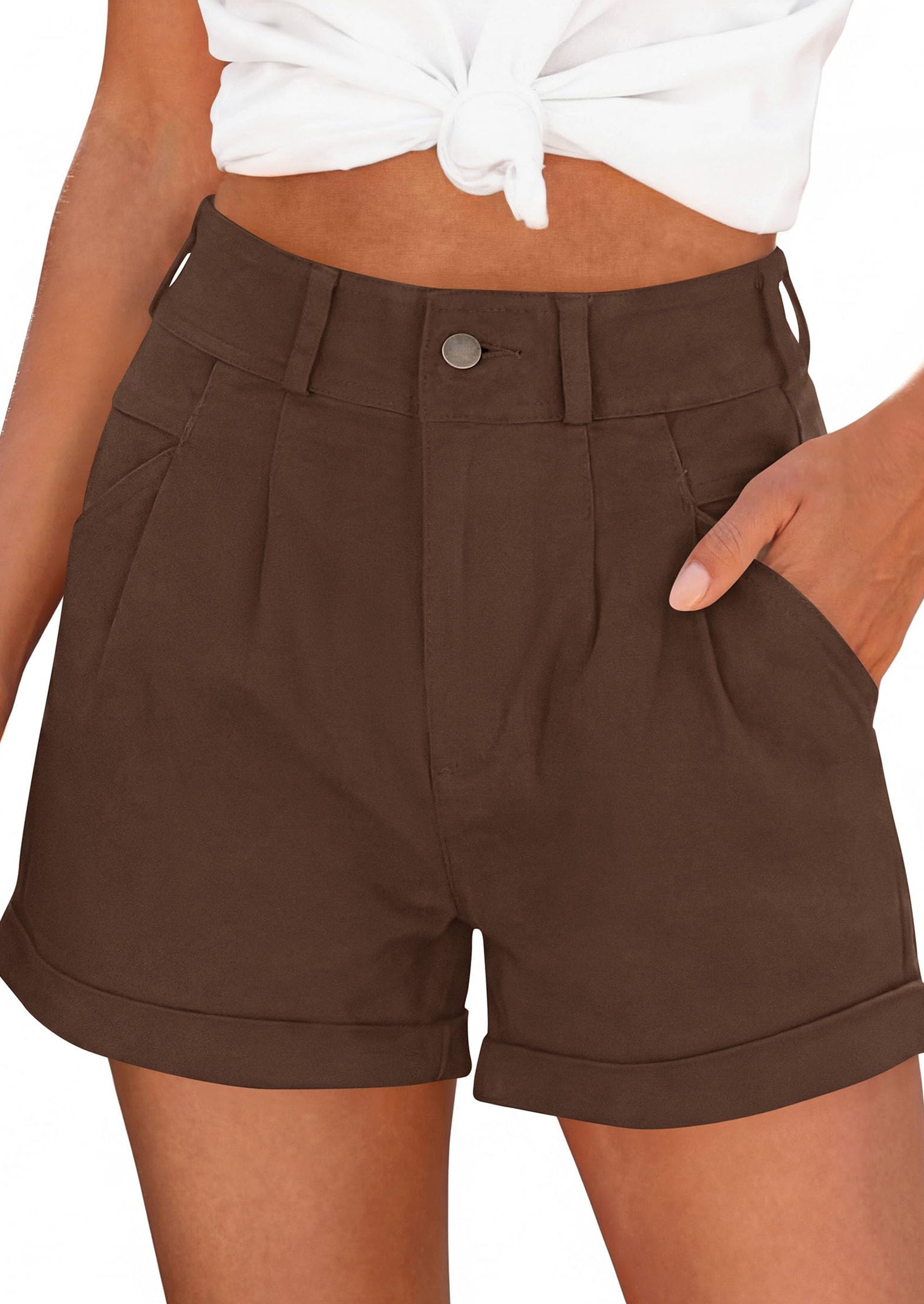 PRETTYGARDEN Womens Shorts Dressy Casual High Waisted Pleated Beach Vacation Tailored Summer Shorts with Pockets